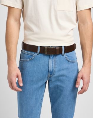 Leather Belt Logo Buckle in Dark Brown