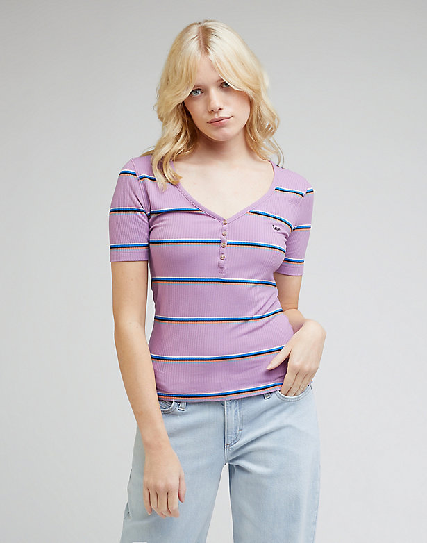 Short Sleeve Henley in Pansy