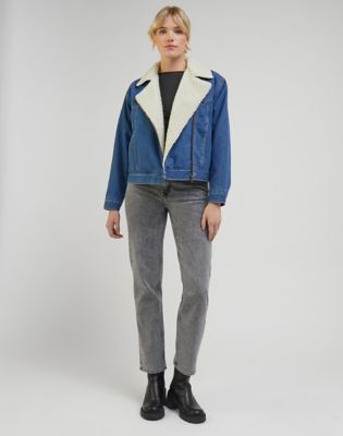 French connection asymmetrical 2025 moto jacket with sherpa