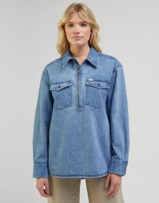 Zip denim hot sale shirt