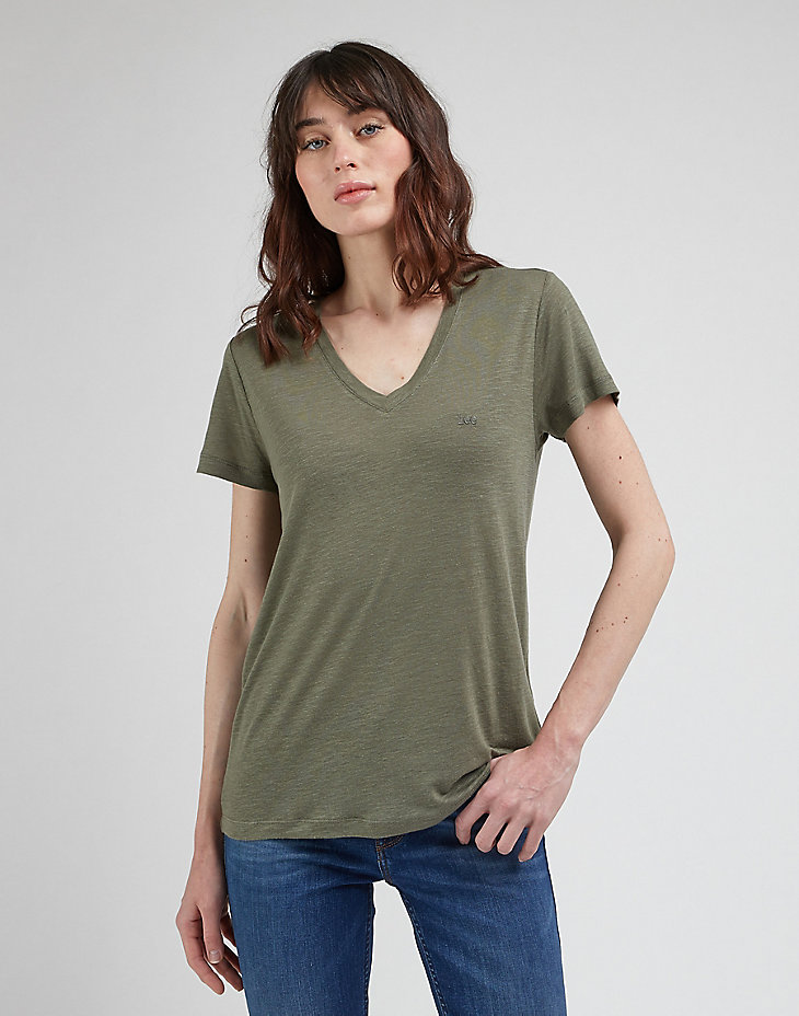 V Neck Tee in Olive Grove main view