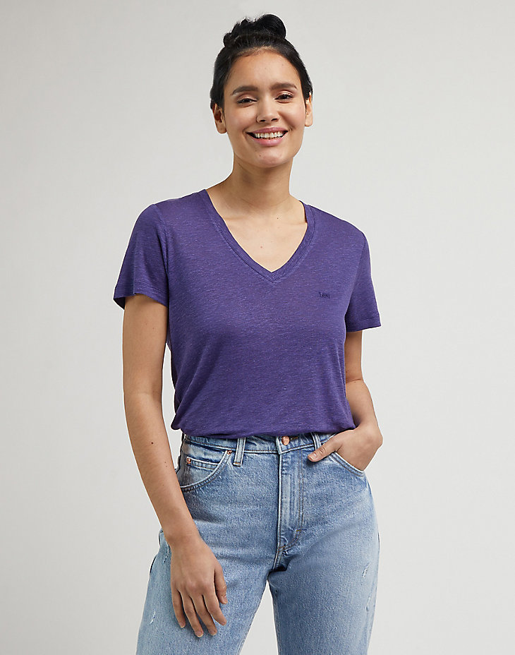 V Neck Tee in Blueberry main view
