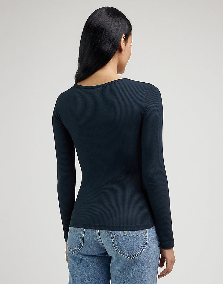 Ribbed Long Sleeve Henley in Unionall Blk alternative view