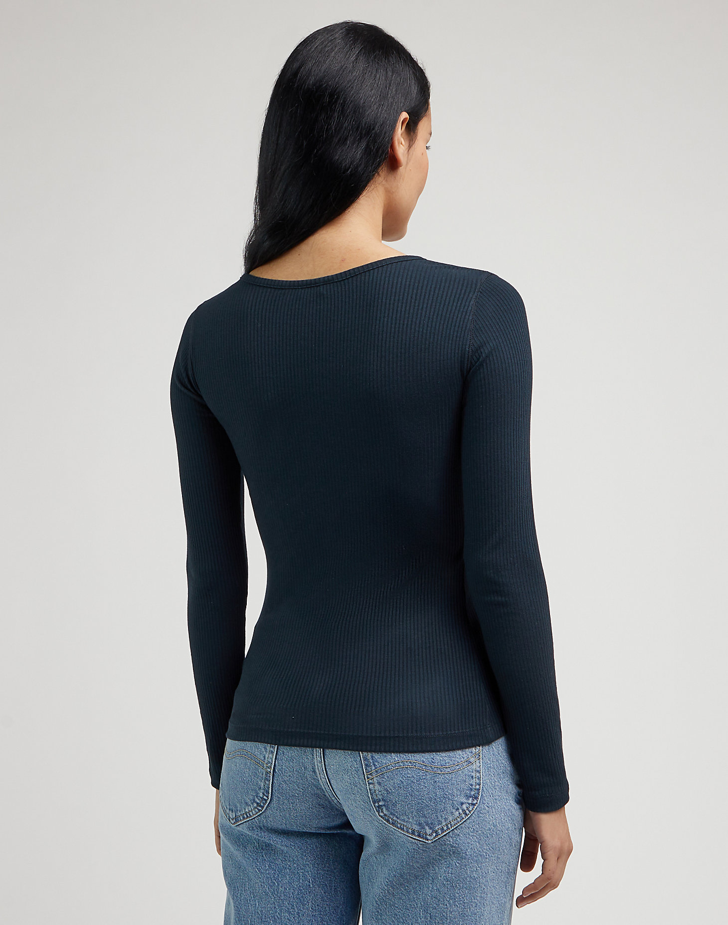 Ribbed Long Sleeve Henley in Unionall Blk alternative view 1