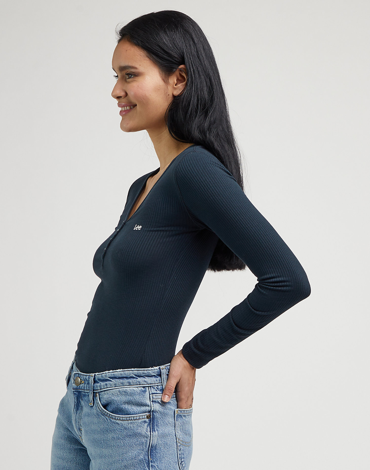 Ribbed Long Sleeve Henley in Unionall Blk alternative view 3