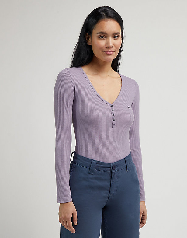 Ribbed Long Sleeve Henley in Jazzy Purple