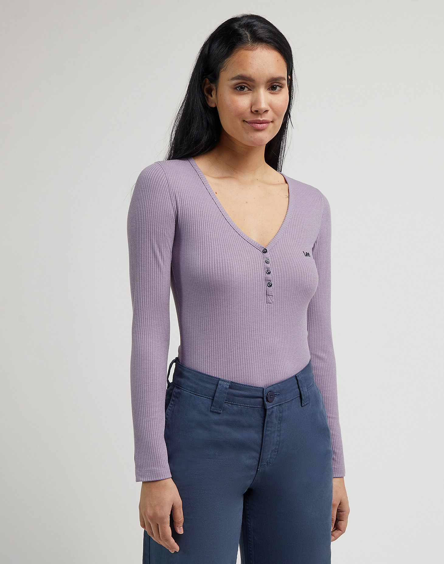 Ribbed Long Sleeve Henley in Jazzy Purple main view