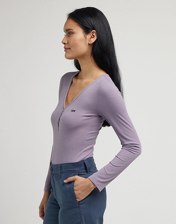 Ribbed Long Sleeve Henley in Jazzy Purple alternative view 3