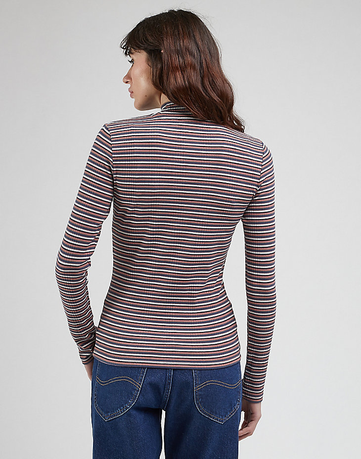 Ribbed Long Sleeve Striped Tee in Dark Mauve alternative view