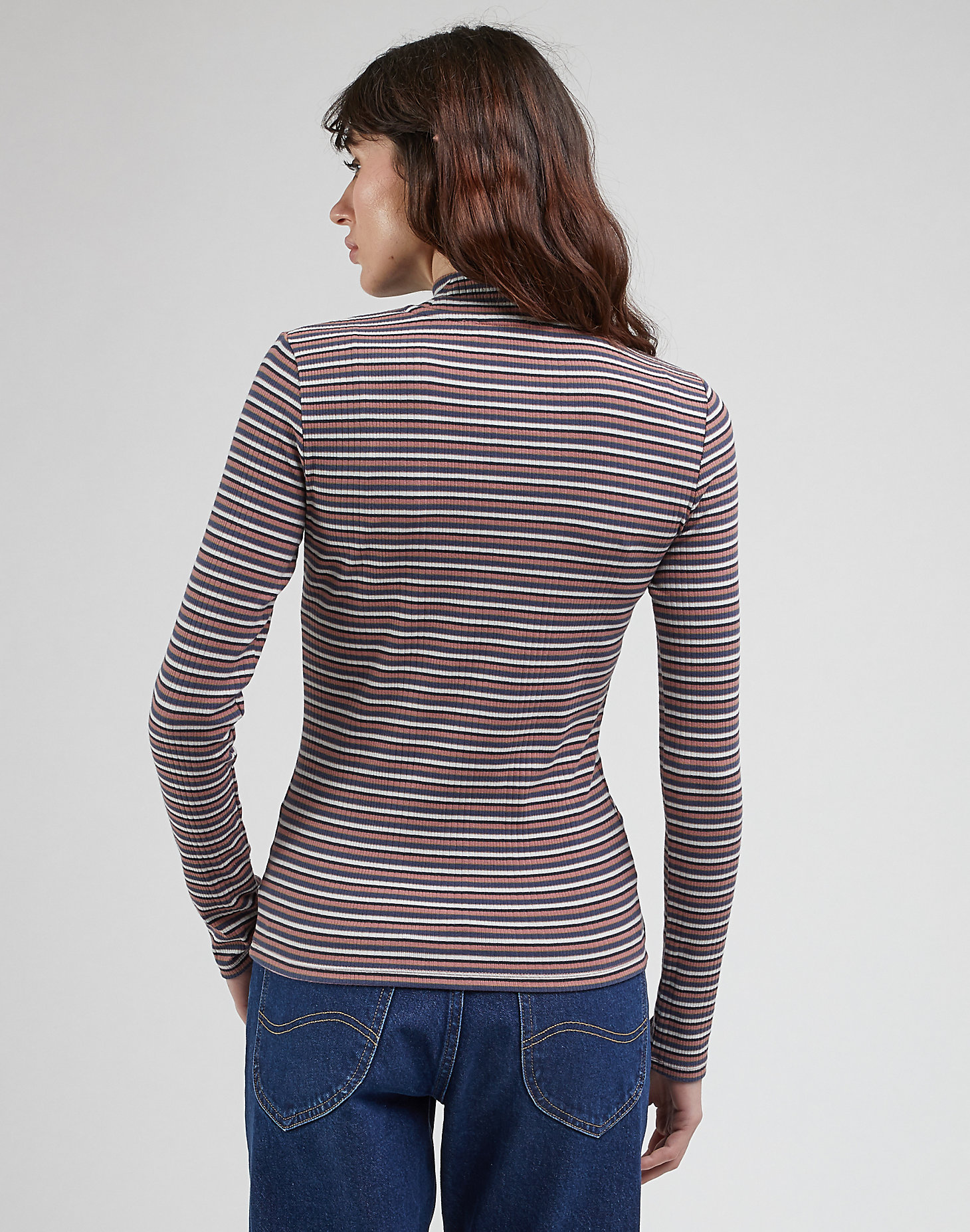 Ribbed Long Sleeve Striped Tee in Dark Mauve alternative view 1