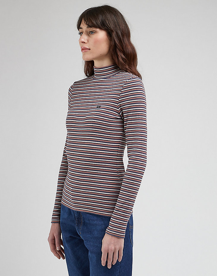 Ribbed Long Sleeve Striped Tee in Dark Mauve alternative view 3