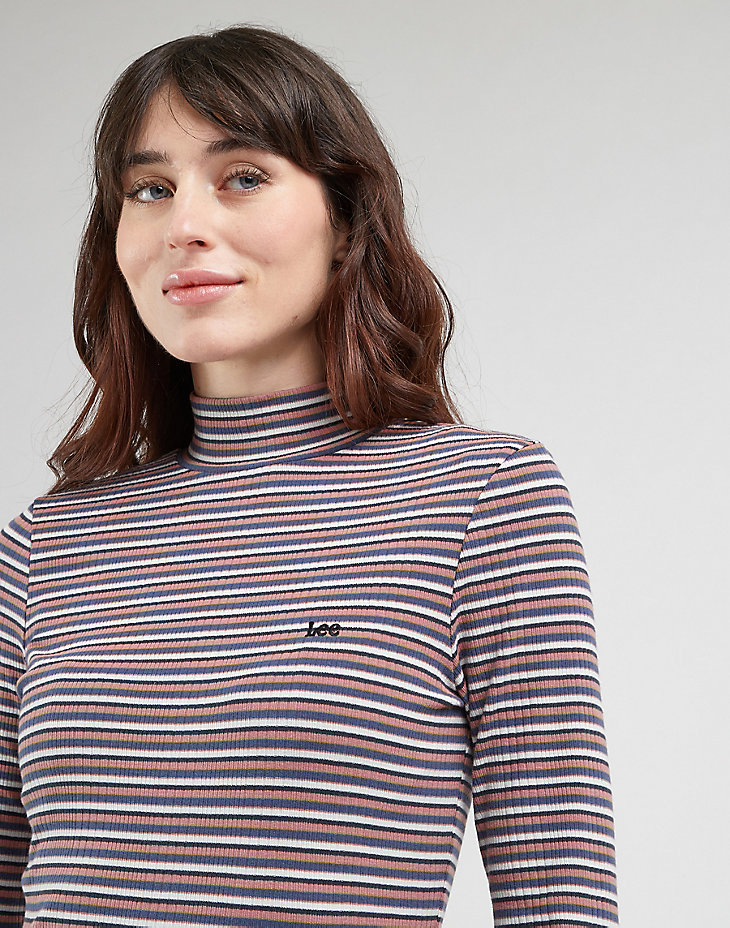 Ribbed Long Sleeve Striped Tee in Dark Mauve alternative view 4