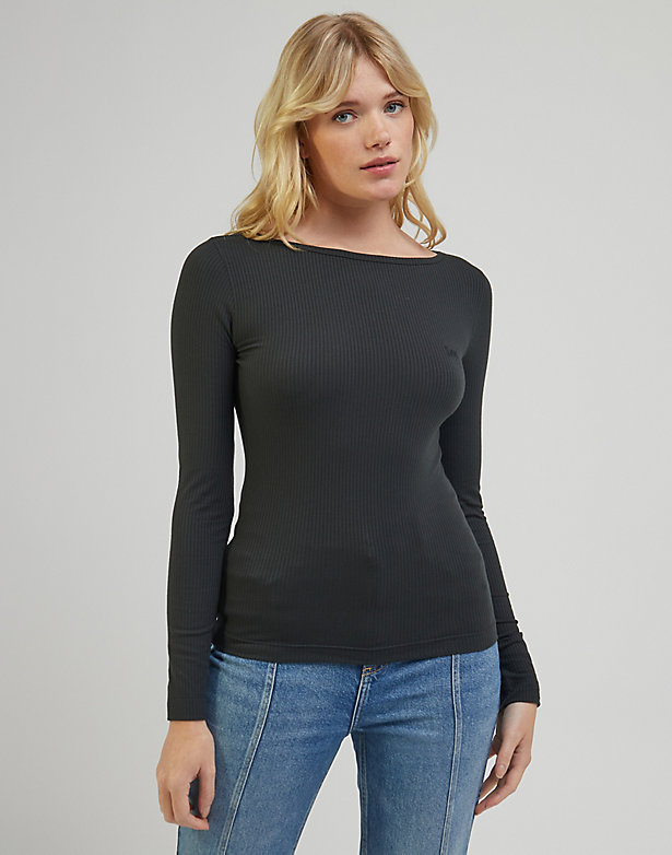 Long Sleeve Boat Neck Tee in Charcoal
