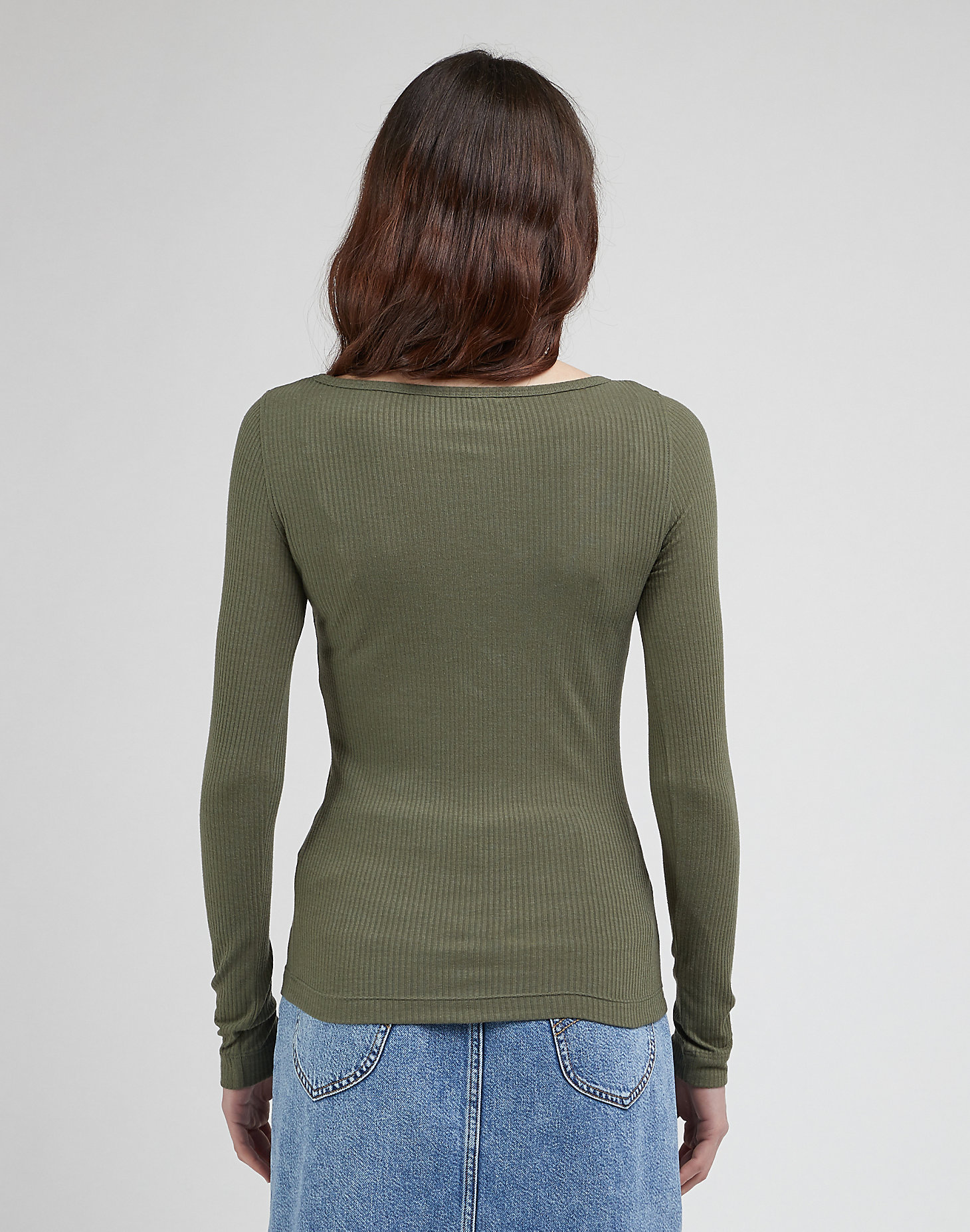 Long Sleeve Boat Neck Tee in Olive Grove alternative view 1
