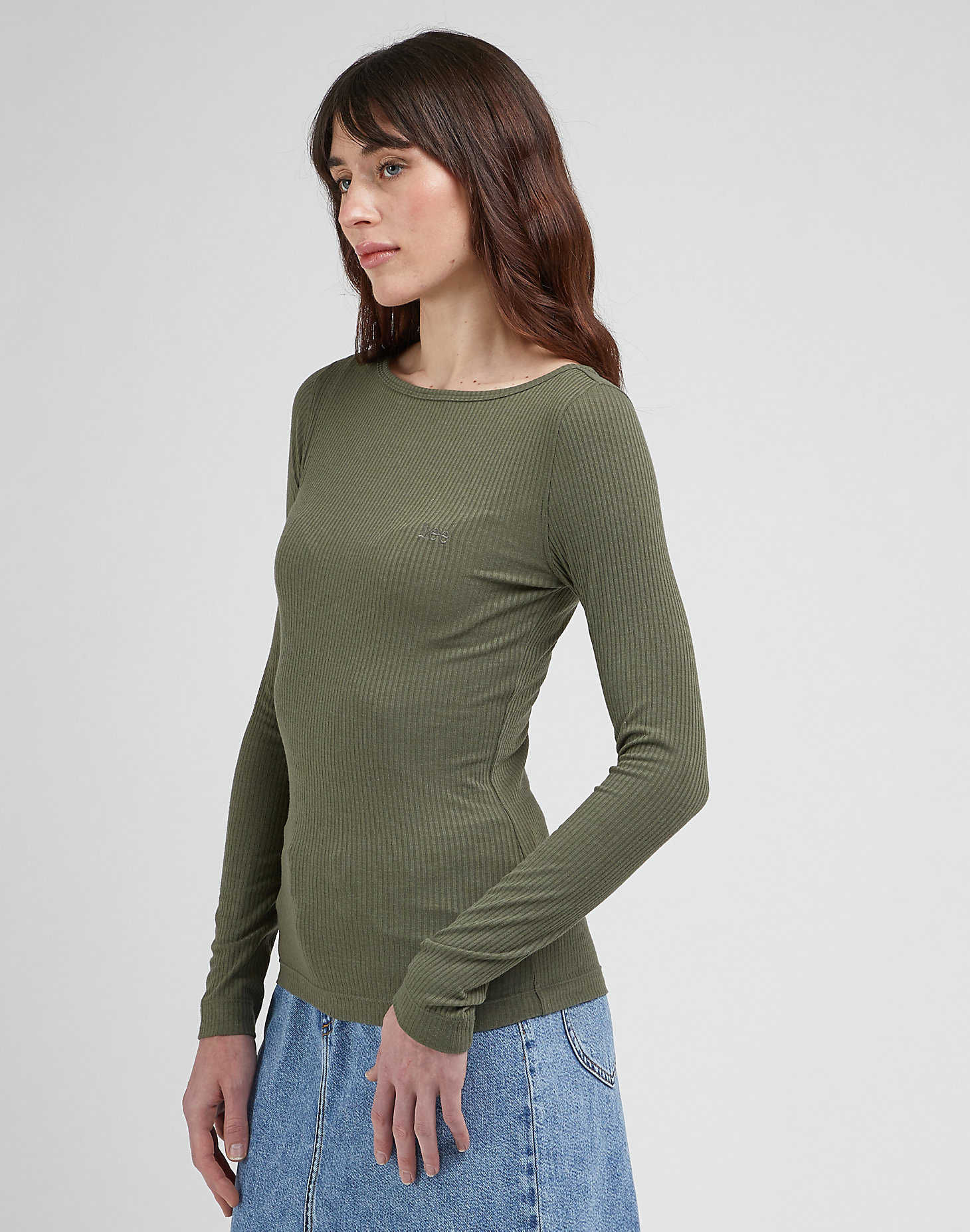 Long Sleeve Boat Neck Tee in Olive Grove alternative view 3