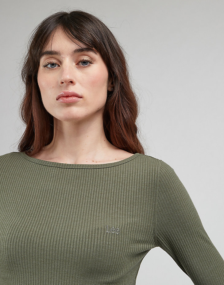 Long Sleeve Boat Neck Tee in Olive Grove alternative view 4