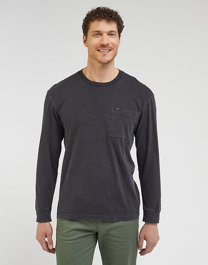 Long Sleeve Pocket Tee in Washed Black main view