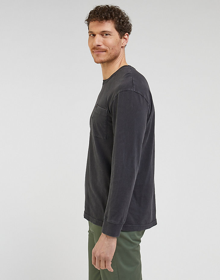 Long Sleeve Pocket Tee in Washed Black alternative view 3