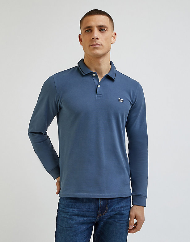 Long Sleeve Pique Polo in Deep Waters