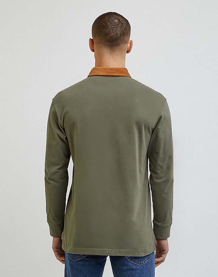 Long Sleeve Contrast Collar Polo in Olive Grove alternative view