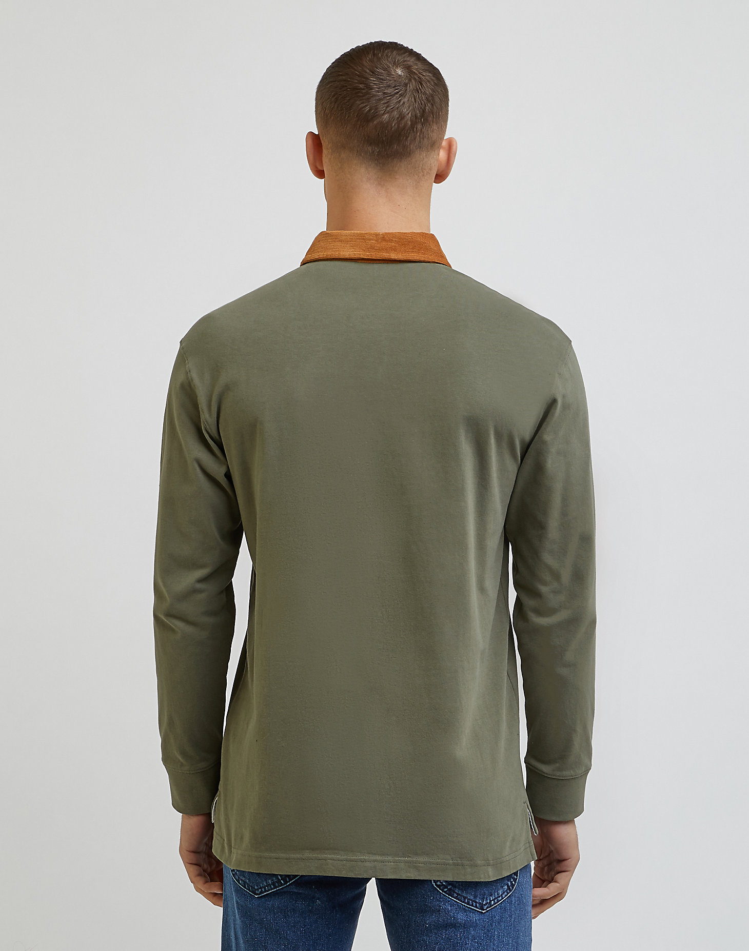 Long Sleeve Contrast Collar Polo in Olive Grove alternative view 1