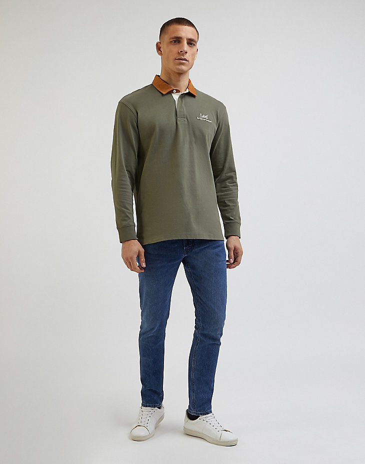 Long Sleeve Contrast Collar Polo in Olive Grove alternative view 2