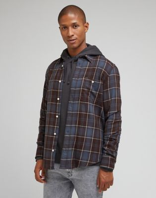 Lee leesure check twill flannel shirt regular fit in burgundy