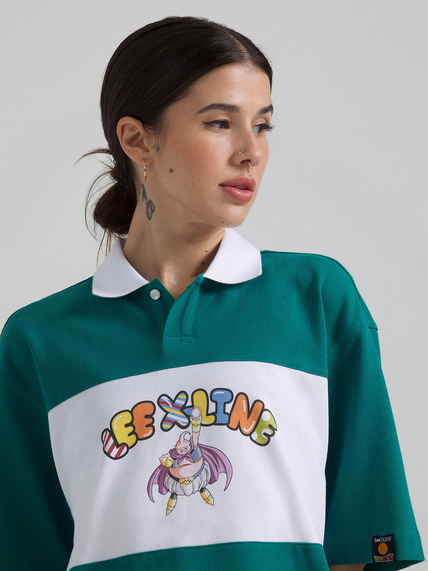 Unisex Lee and Dragon Ball Z Fat Buu Polo in Teal Green alternative view 5