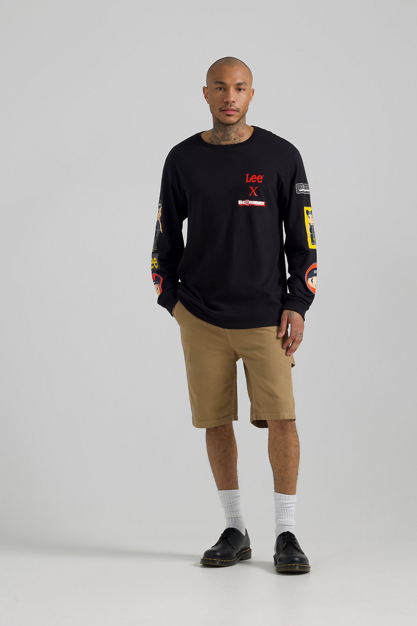 Men’s Lee x BE@RBRICK Relaxed Fit Long Sleeve Tee in Washed Black alternative view 1