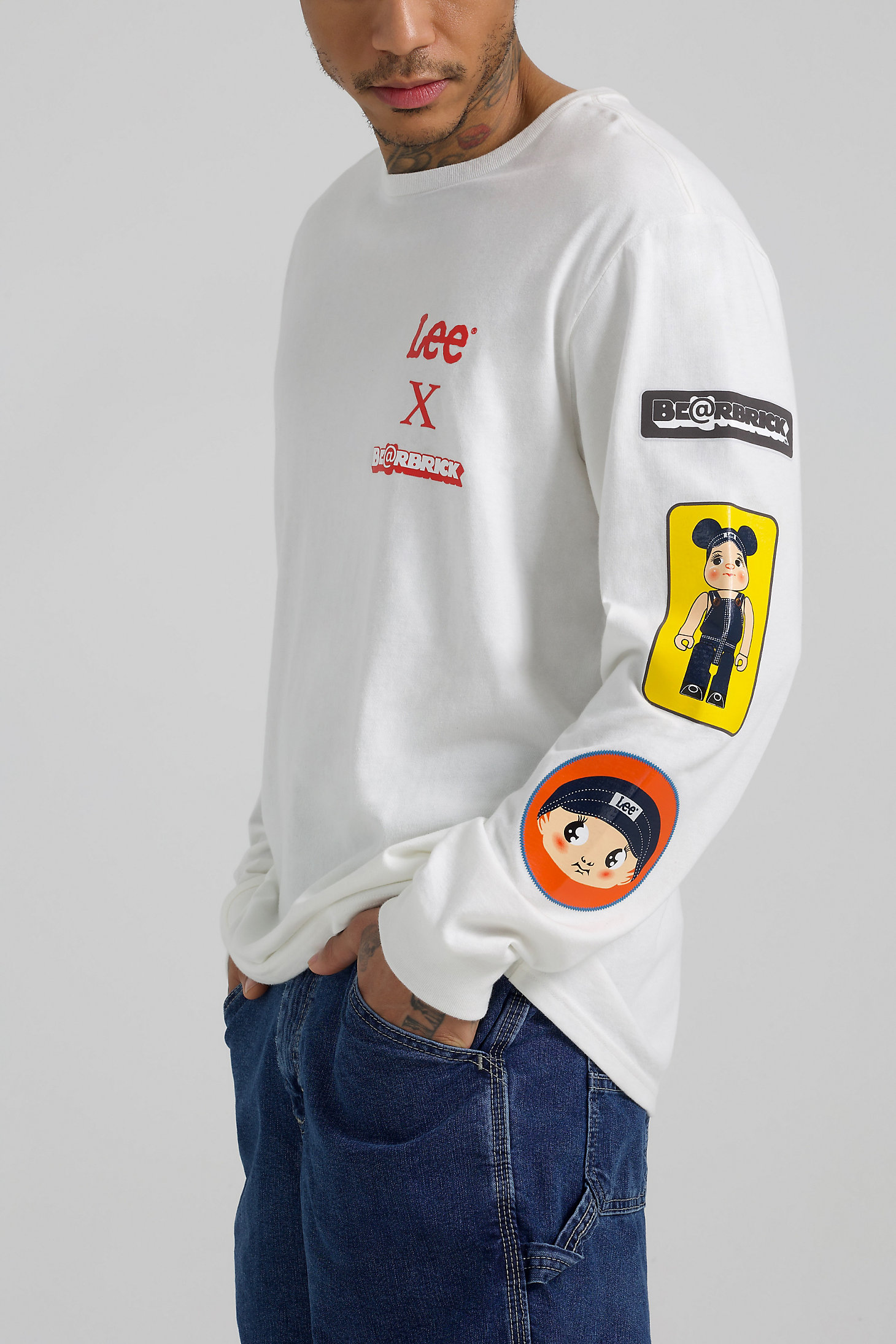 Men’s Lee x BE@RBRICK Relaxed Fit Long Sleeve Tee in Marshmallow alternative view 2