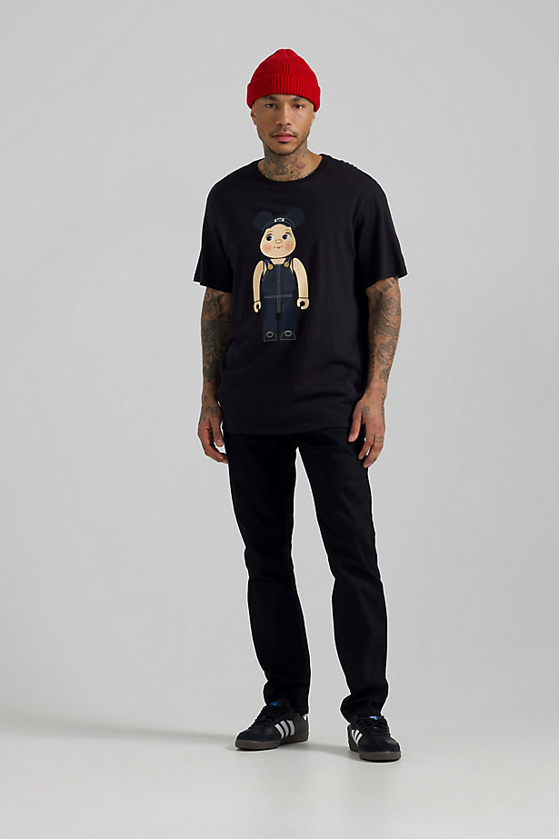 Men's Lee x BE@RBRICK Buddy Lee Relaxed Fit Tee in Washed Black
