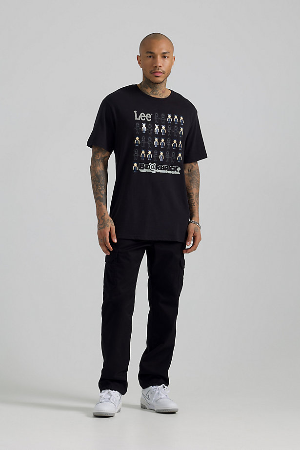 Men's Lee x BE@RBRICK  Buddy Lee Line Up Relaxed Fit Tee in Washed Black