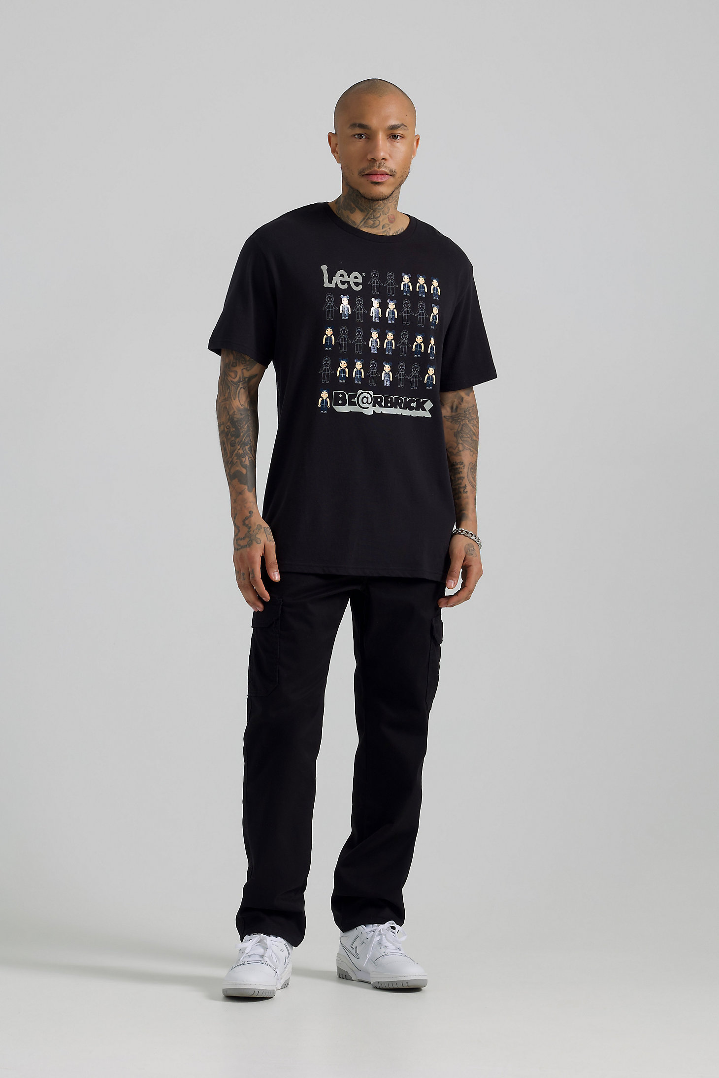 Men's Lee x BE@RBRICK  Buddy Lee Line Up Relaxed Fit Tee in Washed Black main view