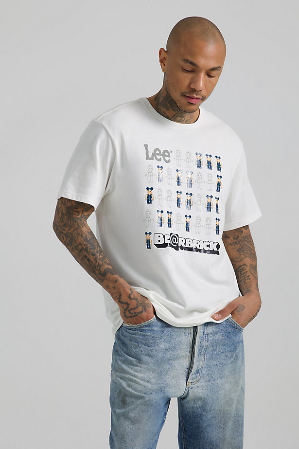 Men's Lee x BE@RBRICK Buddy Lee Line Up Relaxed Fit Tee in Marshmallow