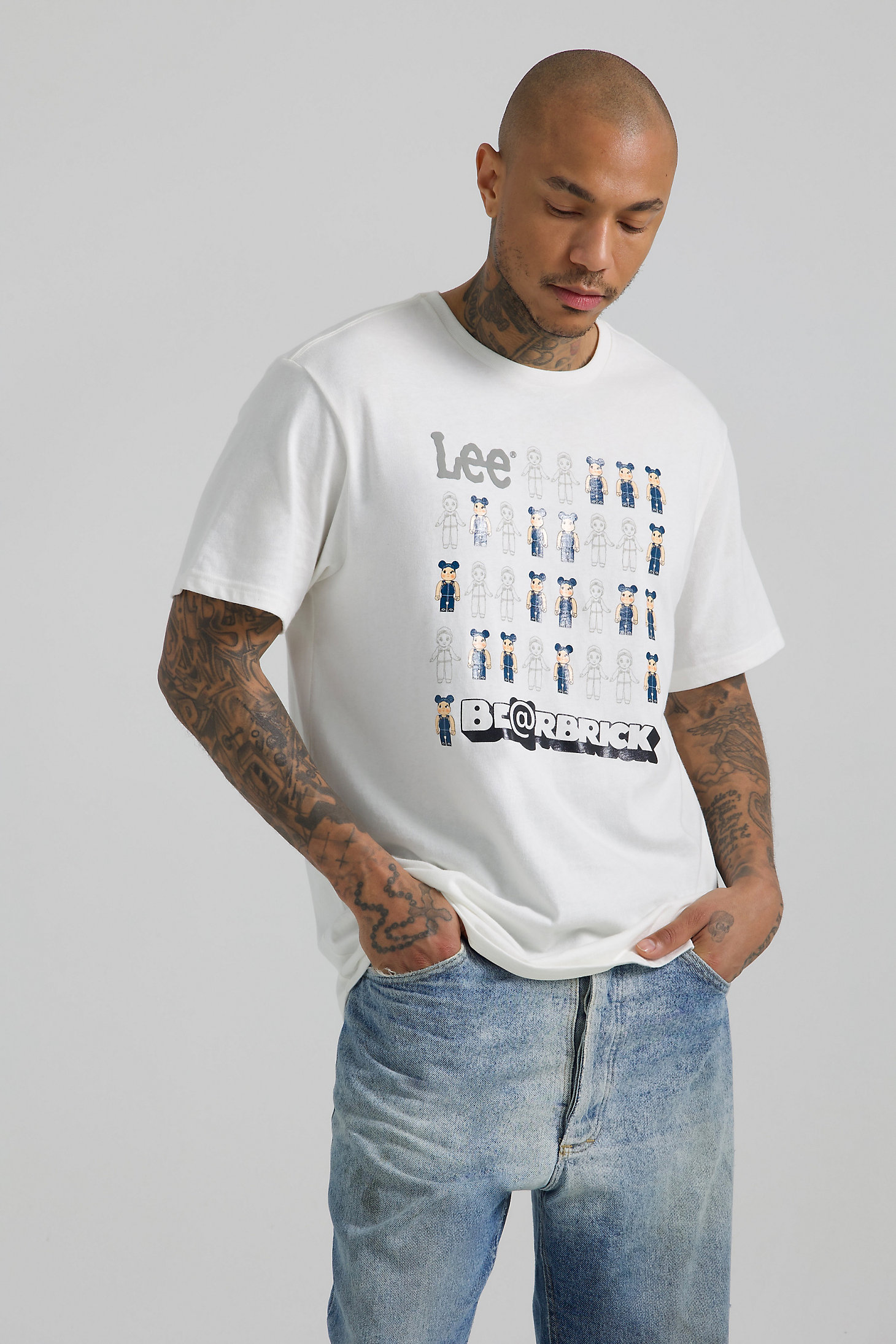 Men's Lee x BE@RBRICK Buddy Lee Line Up Relaxed Fit Tee in Marshmallow main view