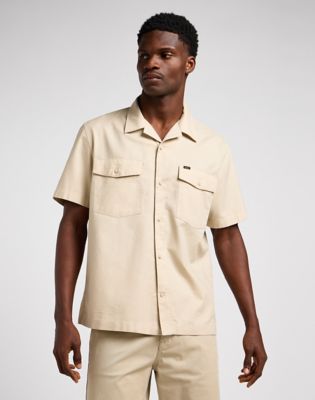 Khaki short sleeve hot sale shirt mens