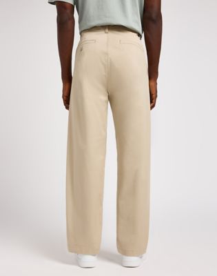 Cropped slim baggy trousers, beige, twill and denim mix