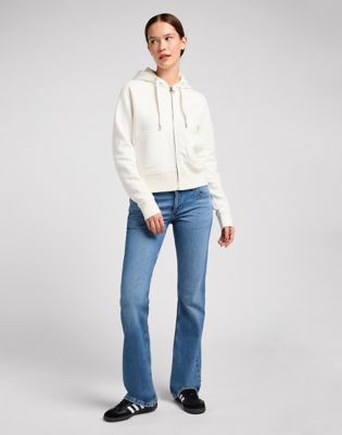 Zip Through Hoodie in Ecru alternative view 2
