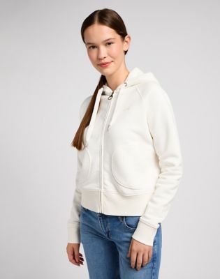 Zip Through Hoodie in Ecru alternative view 3