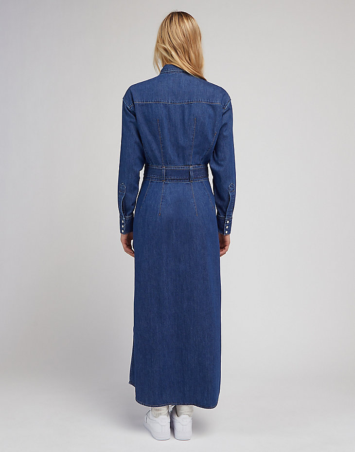 Belted Western Denim Dress in Supersonic Blue alternative view