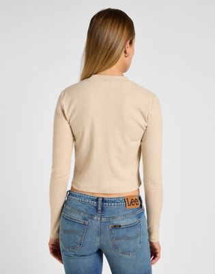 Long Sleeve Cropped Rib Tee in Oatmeal alternative view