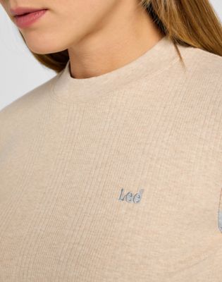Long Sleeve Cropped Rib Tee in Oatmeal alternative view 4