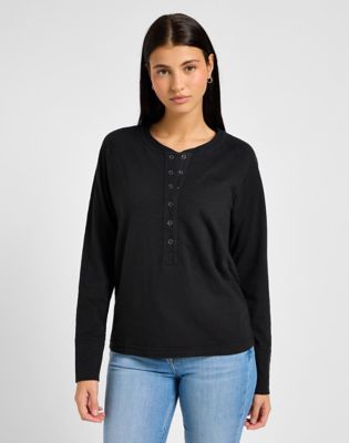 Long Sleeve Raglan Henley in Unionall Black
