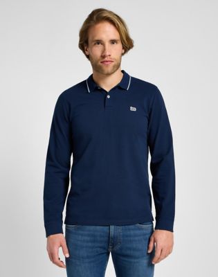 Long Sleeve Pique Polo in Mood Indigo