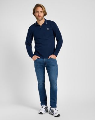 Long Sleeve Pique Polo in Mood Indigo alternative view 2