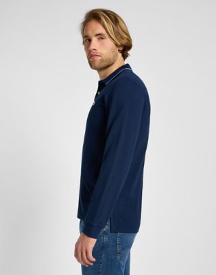 Long Sleeve Pique Polo in Mood Indigo alternative view 3