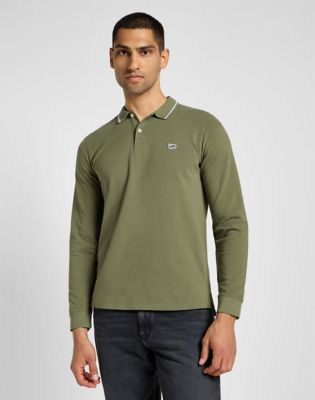 Long Sleeve Pique Polo in Mercantile Green