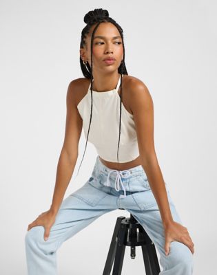 Backless Halter Top in Ecru Herringbone alternative view 7