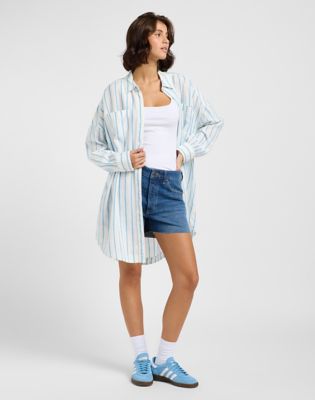 Relaxed Shirt Dress in Stream Blue Stripe alternative view 3