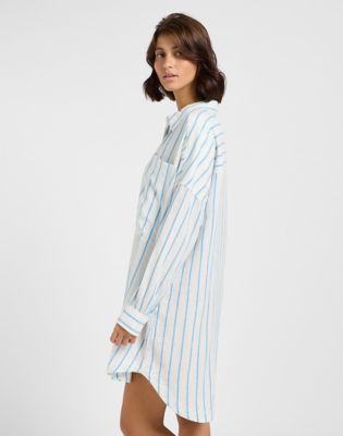 Relaxed Shirt Dress in Stream Blue Stripe alternative view 4